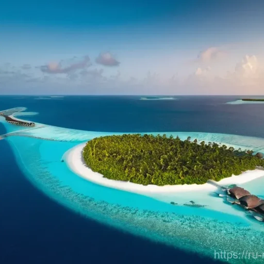 몰디브 드론 촬영 팁 - **Prompt 1: Golden Hour Drone Flight over Maldivian Resort**
    "An aerial photograph captured duri...