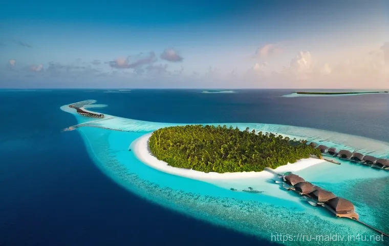 몰디브 드론 촬영 팁 - **Prompt 1: Golden Hour Drone Flight over Maldivian Resort**
    "An aerial photograph captured duri...