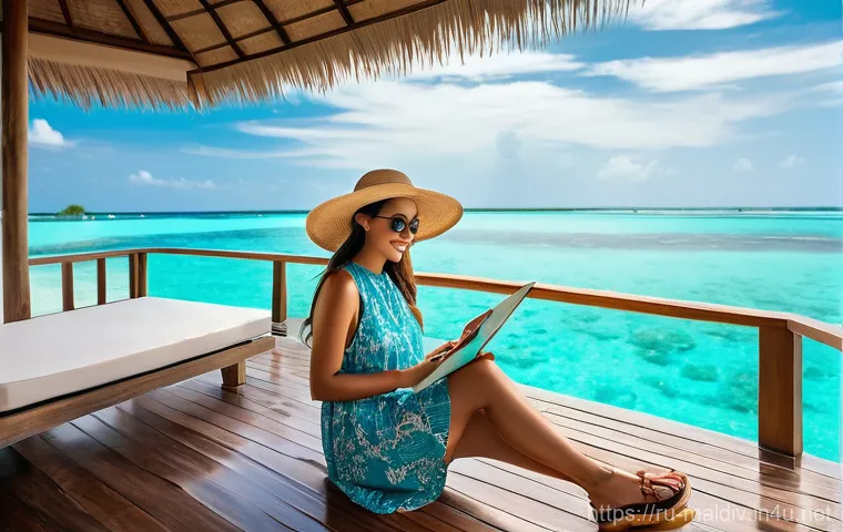 몰디브 직항 항공편 - An adventurer is snorkeling in the vibrant, crystal-clear turquoise waters of a Maldivian coral reef...