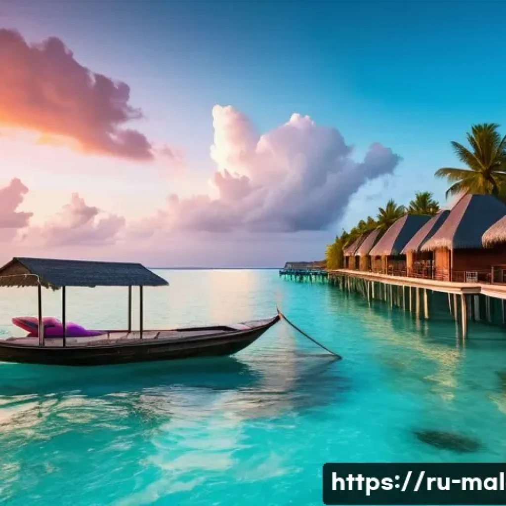 몰디브와 하와이 비교 - A serene Maldives tropical beach scene at sunset, featuring endless white sandy shores and crystal-c...